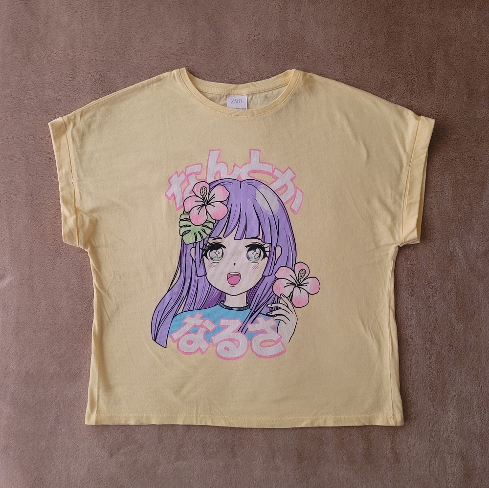 Zara Girl Yellow Anime Graphic Short Sleeve Shirt Size 11-12